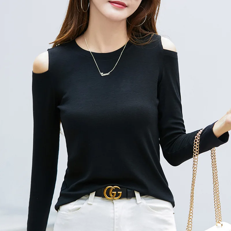 

New 2023 T Shirt Women Long Sleeve Winter Tops Tees Hollow Casual T-shirts For Women Autumn Strech Female Tshirt Camisetas Mujer