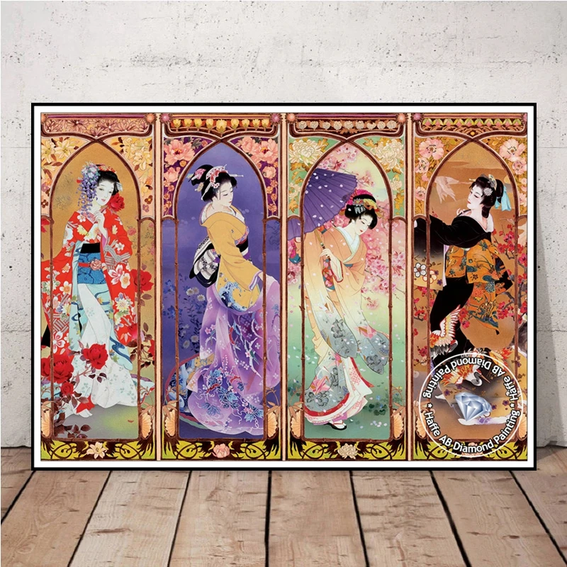 Peinture en mosaïque de diamant pour fille Sakura, kit de points de croix,  Portrait d'anime Kimono AB, broderie 5D, décoration murale pour la maison -  AliExpress