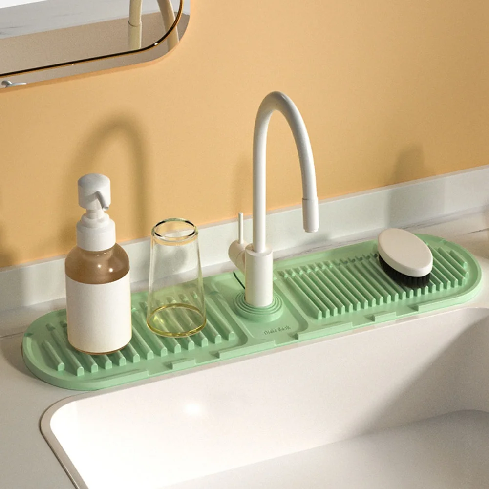 

Kitchen Sink Splash Silicone Faucet Mat Handle Drip Catch Tray Water Catcher Mat Bathroom Countertop Protector Quick Dry Tray