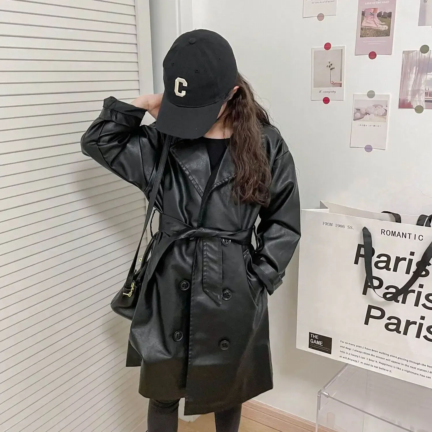 

Girls PU Trench Coat 8 10 years Autumn Winter Kids Cool Jackets with Belt Teen Girls Clothes