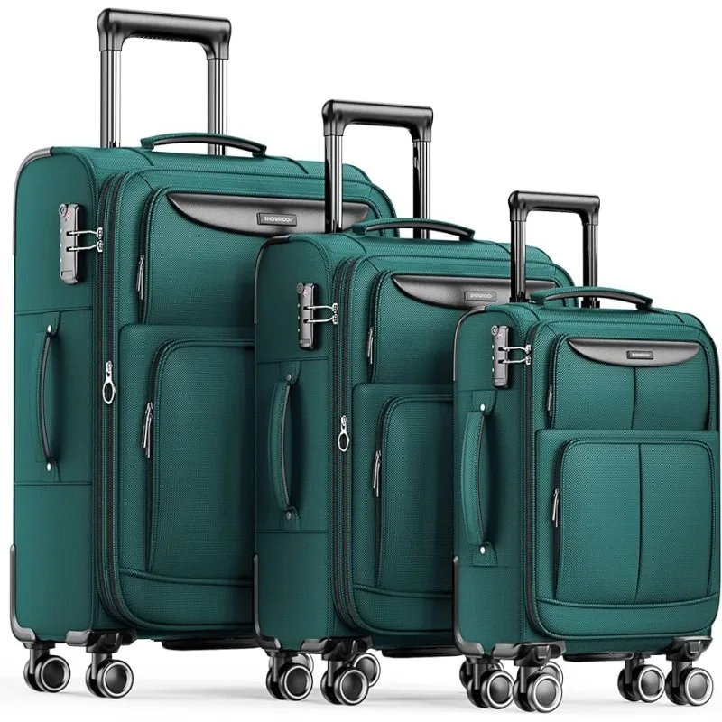 

SHOWKOO Luggage Sets 3 Piece Softside Expandable Lightweight Durable Suitcase Sets Double Spinner Wheels TSA Lock Dark