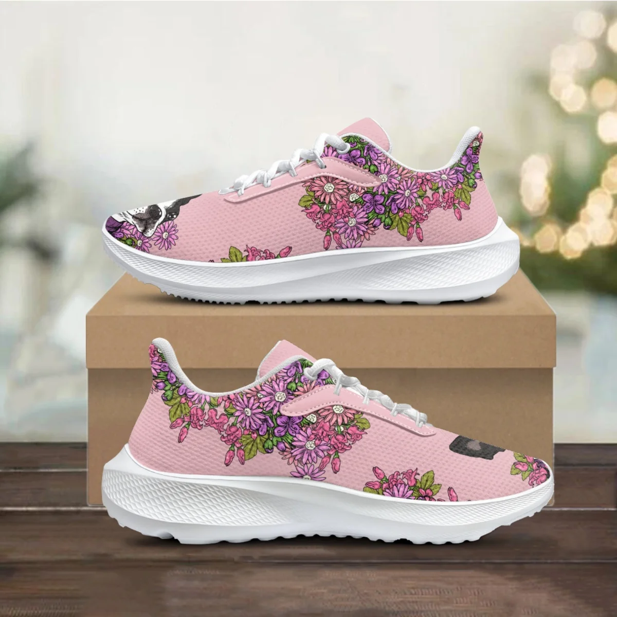 

New Flower Puppy Pattern Shoes Casual Women Sneakers Damping Wear-resistant Lacing Footwear Comfortable Sport Vulcanized Shoes