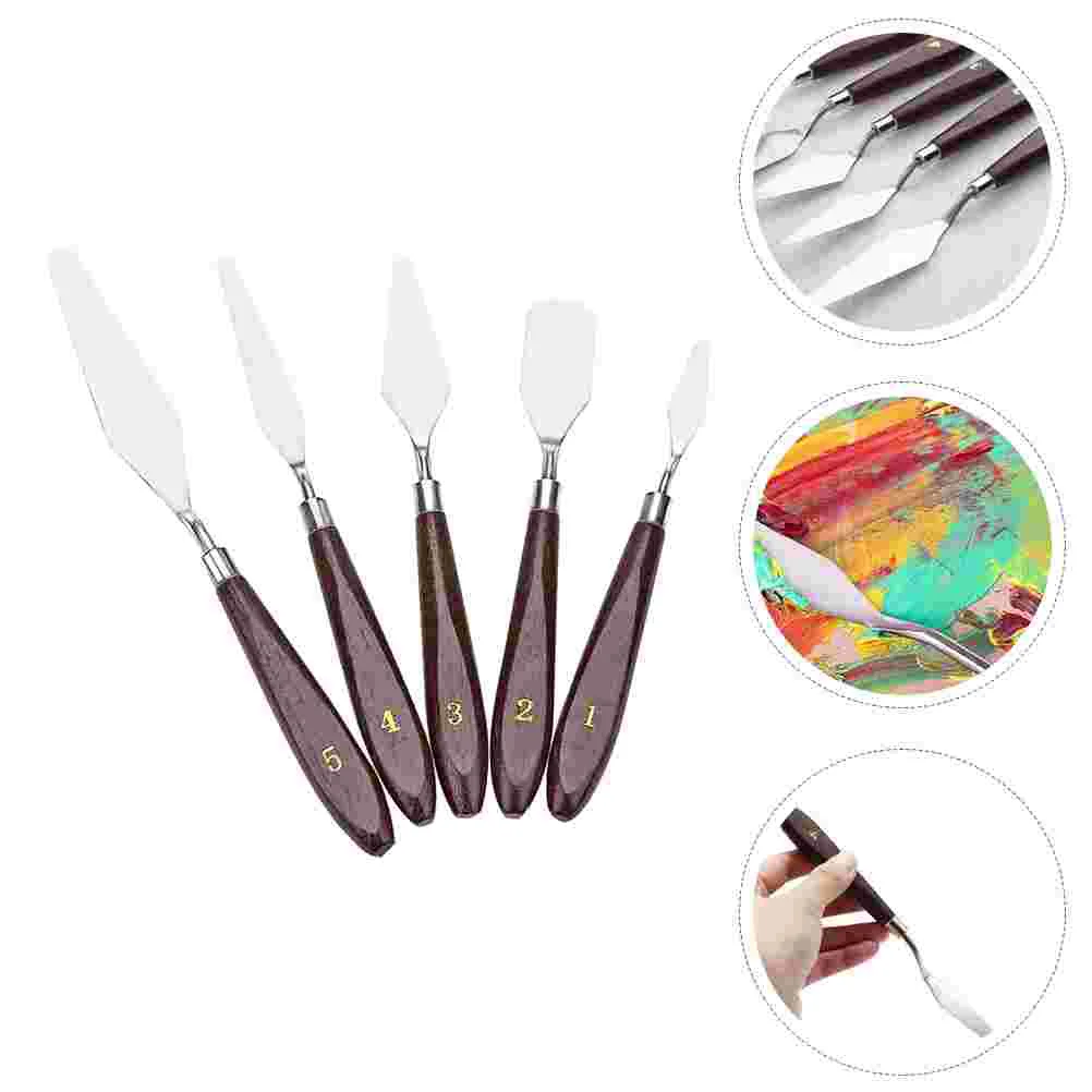 

5Pcs Paint Tray Scrapers Wooden Handle Painting Spatula Wall Painting Scraper Painting Mixing Tools