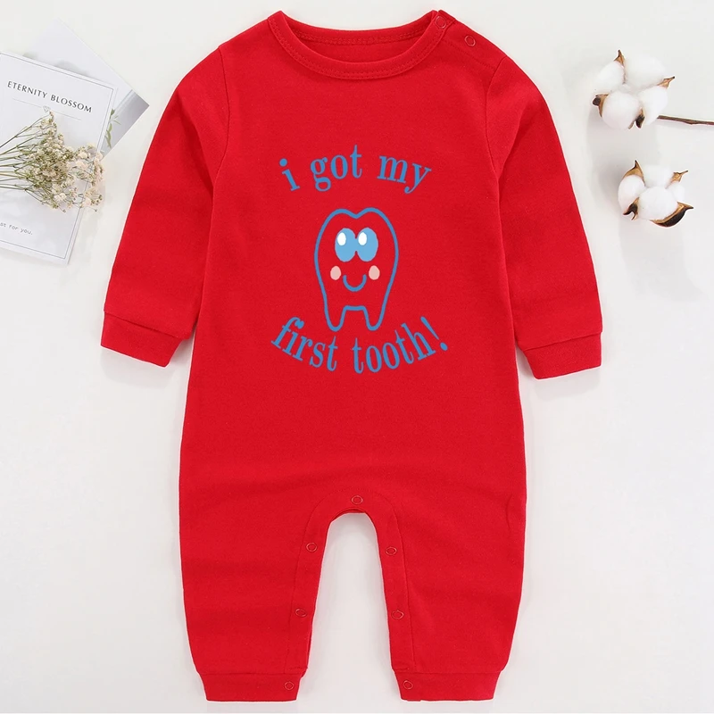 My First Tooth Baby Girl Winter Clothes Cotton Newborn Baby Boy Costume Long Sleeve Romper for Babies Infant Outfits bulk baby bodysuits	 Baby Rompers