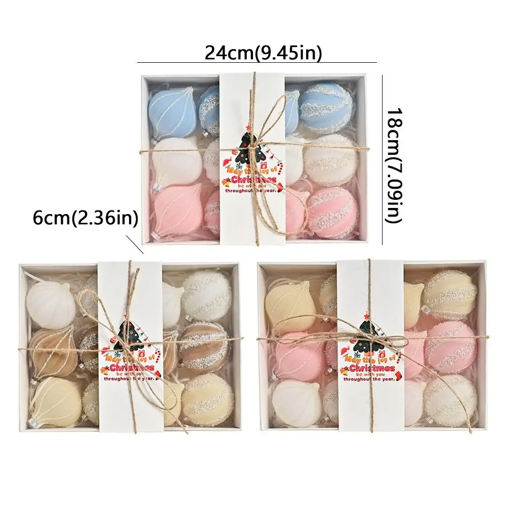 12pcs 6cm Christmas Hanging Balls Irregular Macaron Xmas Velvet Balls Plastic Flocking Shatterproof Christmas Tree Ornaments