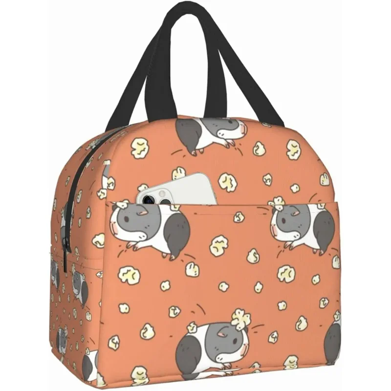 

Guinea pig with popcorning Lunch Box Insulated Lunch Boxes Waterproof Lunch Bag Reusable Lunch Tote With Front Pocket For Beach