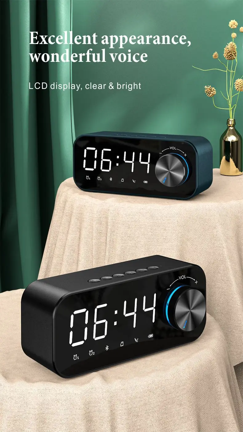 B126 2021 New Wireless BT5.0 Speaker Alarm Clock Digital Display LED Subwoofer Music Player Mini BT Speaker