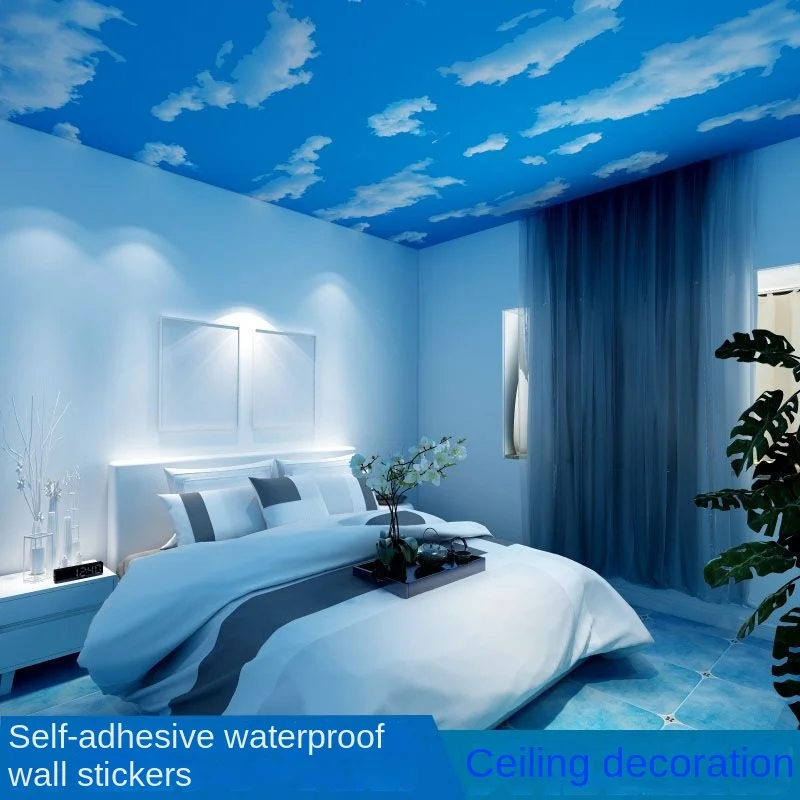 Self-adhesive Waterproof Wallpaper Blue Sky and White Clouds Three-dimensional Wall Stickers Living Room Bedroom 3D Stickers 1pcs lot natural five eyes old agate dzi beads necklace turquoise blue red agate amber carved hetian jade auspicious clouds gem