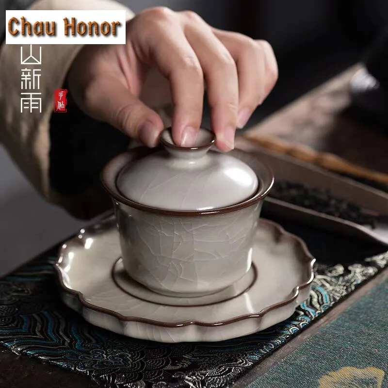 160ml Retro Longquan Celadon Gaiwan Handmade Ruby Tea Brewing Cup Tea Tureen Tea Maker Cover Bowl Teaware Supplies Ornament Gift