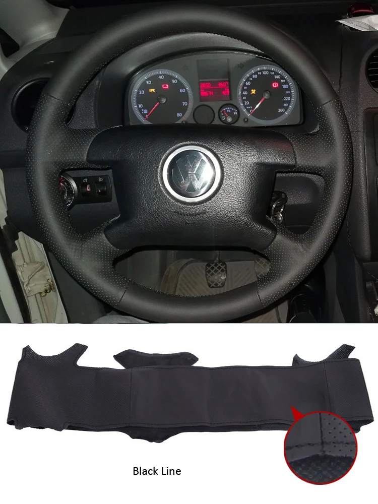 Black Leather Car Steering Wheel Cover For Volkswagen VW T5 Transporter Caddy Caravelle 2003 2005 2004 2006 2008 2009