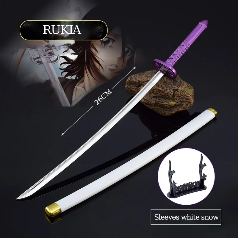 

BLEACH Weapon Kuchiki Rukia Sode No Shirayuki 26cm Metal Uncut Blade Anime Weapons Model Katana Samurai Sword Boys' Gift Toys