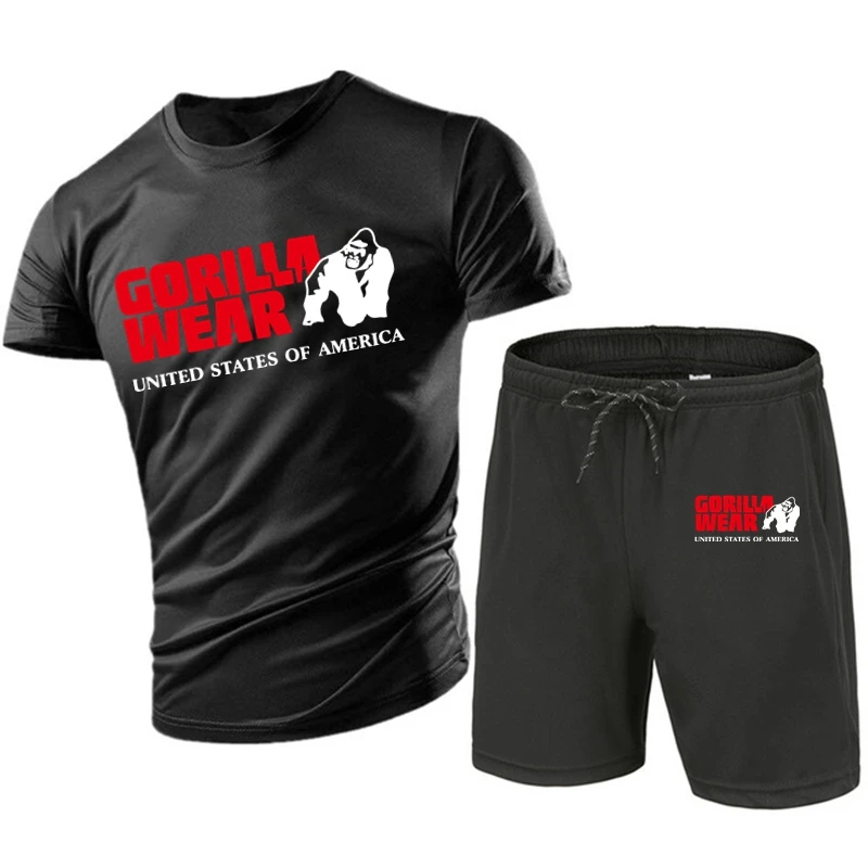 

2023 Men Sets Solid Mesh Streetwear O-neck Short Sleeve T Shirt & Drawstring Shorts 2PCS Quick Drying Casual Men Suits