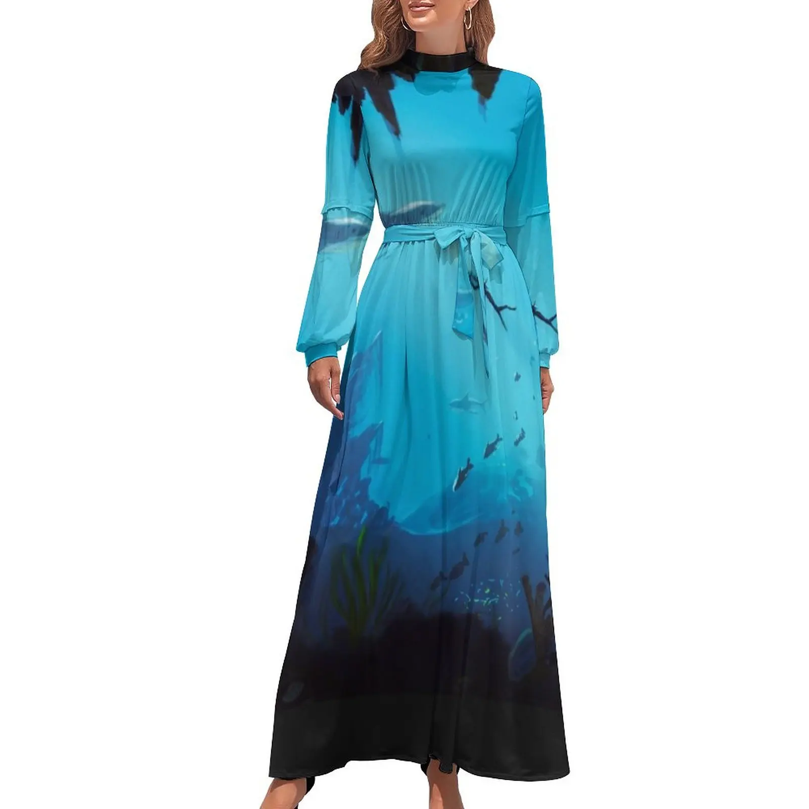 Tiburón submarino y buzo Vestido largo Vestidos de mujer Vestido de mujer Falda de mujer Vestido de noche