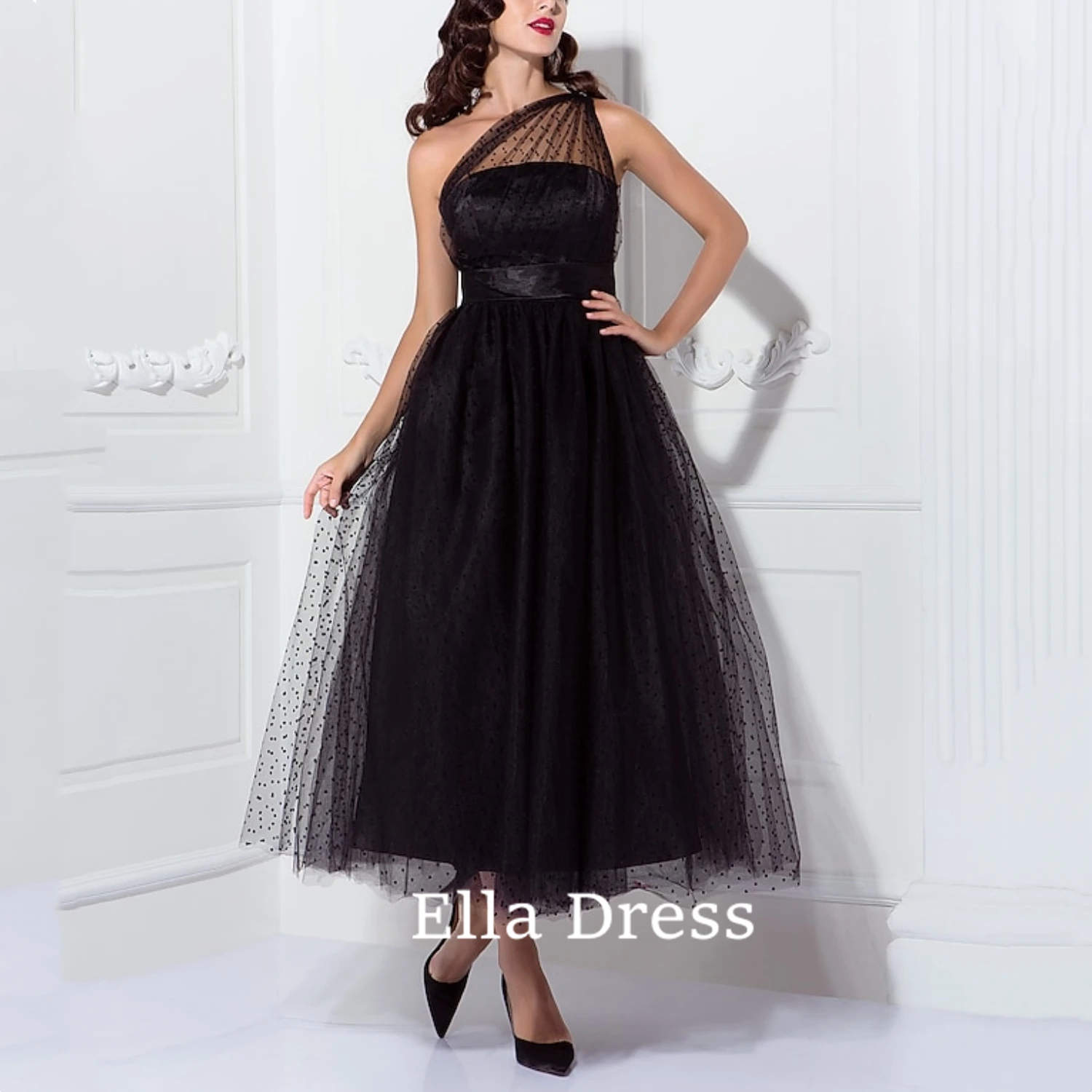 

Ella Women's Black Birthday Dress Women's Tulle Cutout Backless Vacation Beach Party Dress Elegant Lace Up Swing Maxi Dress 2023