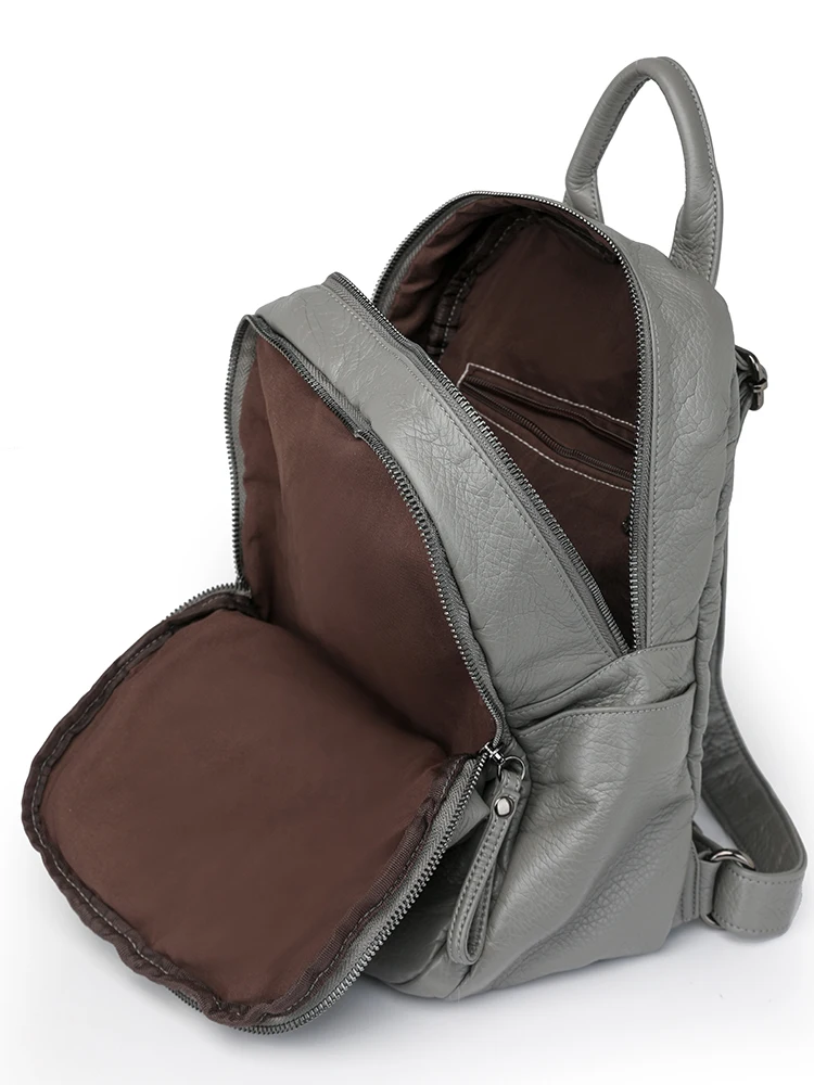 Fashionable Soft Leather Large Capacity Lightweight Women's Backpack New Style Travel Outdoors Handbag Youth Commuter Style - 5