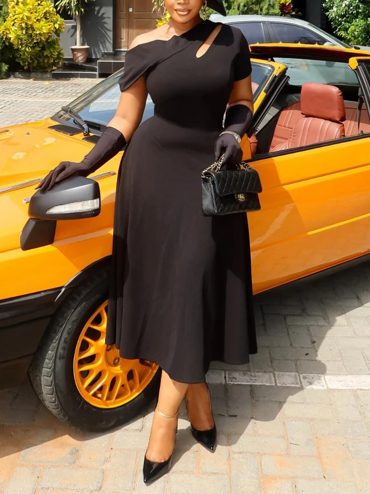 فساتين بكتف واحد للنساء، رقبة غير متماثلة، بدون أك...