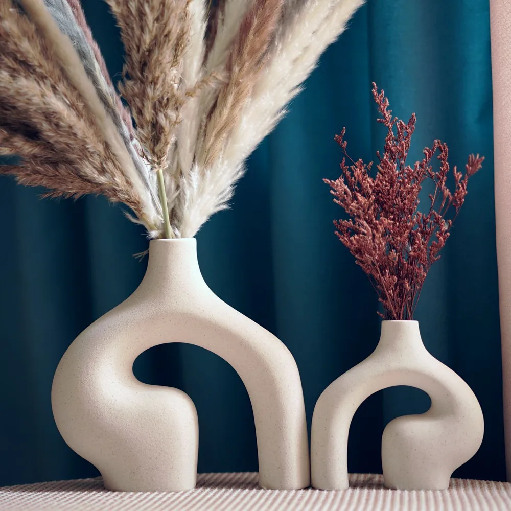 CAPIRON Ceramic White Nordic Vase of 2 Modern Minimalist Decorative Table Centerpiece Wedding Dining Living Room Office Decor 2