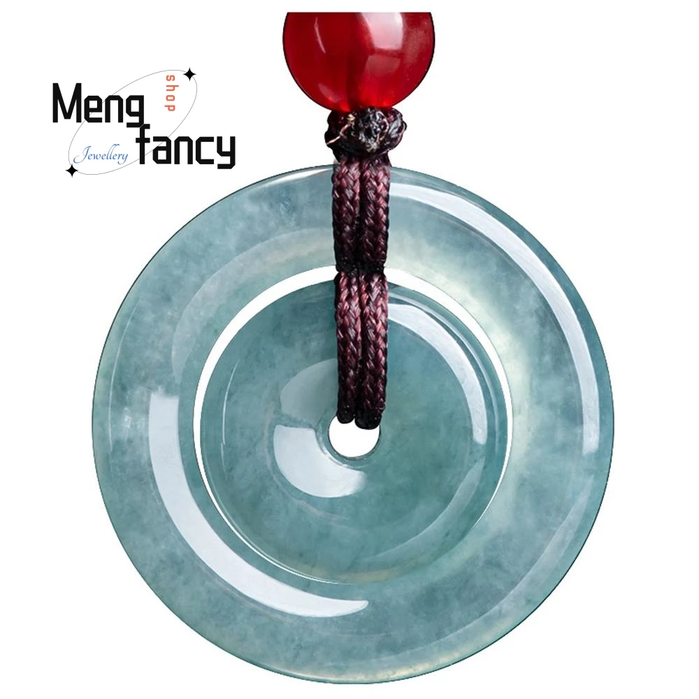 Natural A-goods Jadeite Blue Level Ann Buckle Mother Buckle Jade Pendant Simple Exquisite Mascots Fashion Jewelry Holiday Gifts
