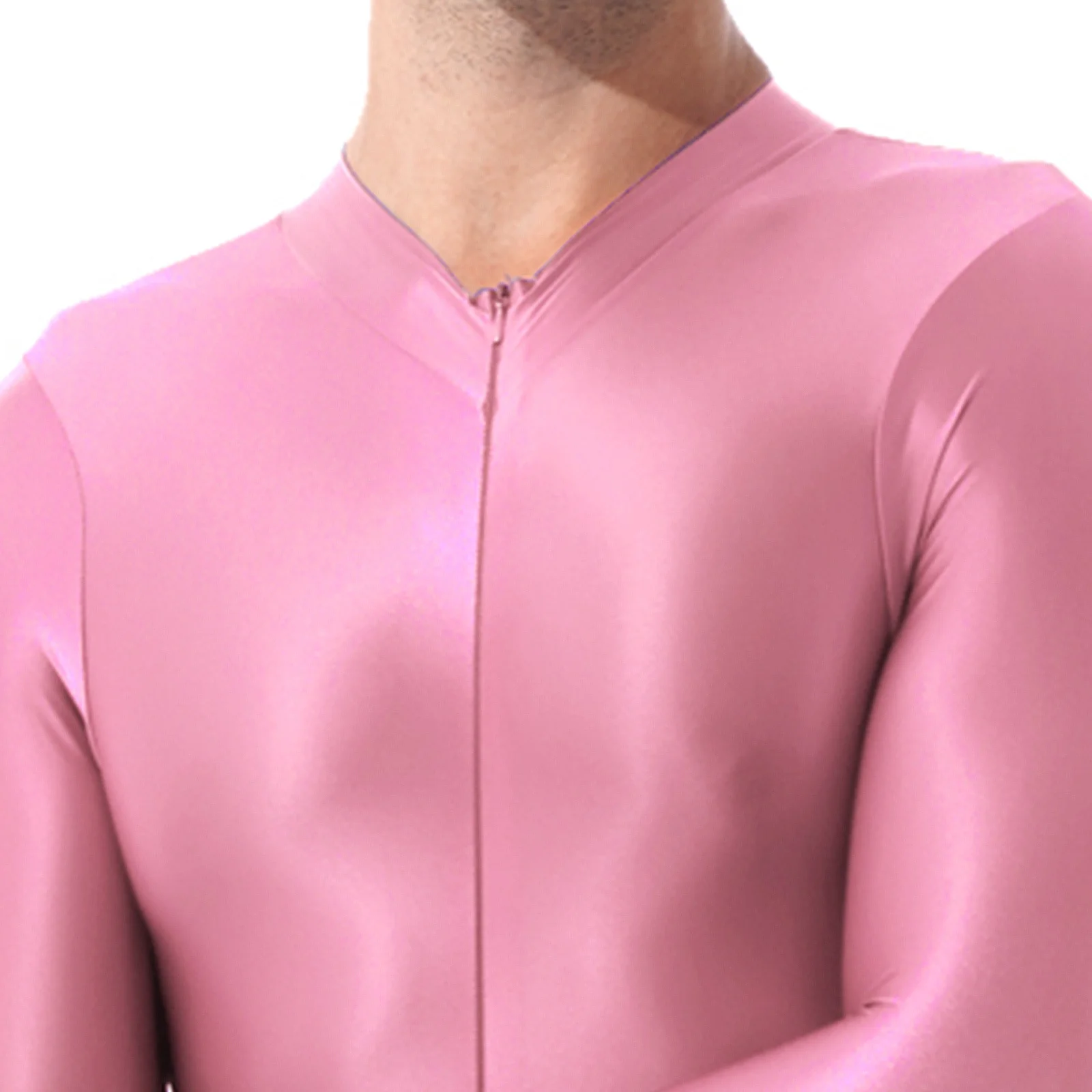 Mens Lingerie Bodystocking Ankle Length Double-ended Zipper Bodysuit Shimmery Smooth High Neck Long Sleeves Leotard Jumpsuit men bodysuit jumpsuit,men lingerie underwear