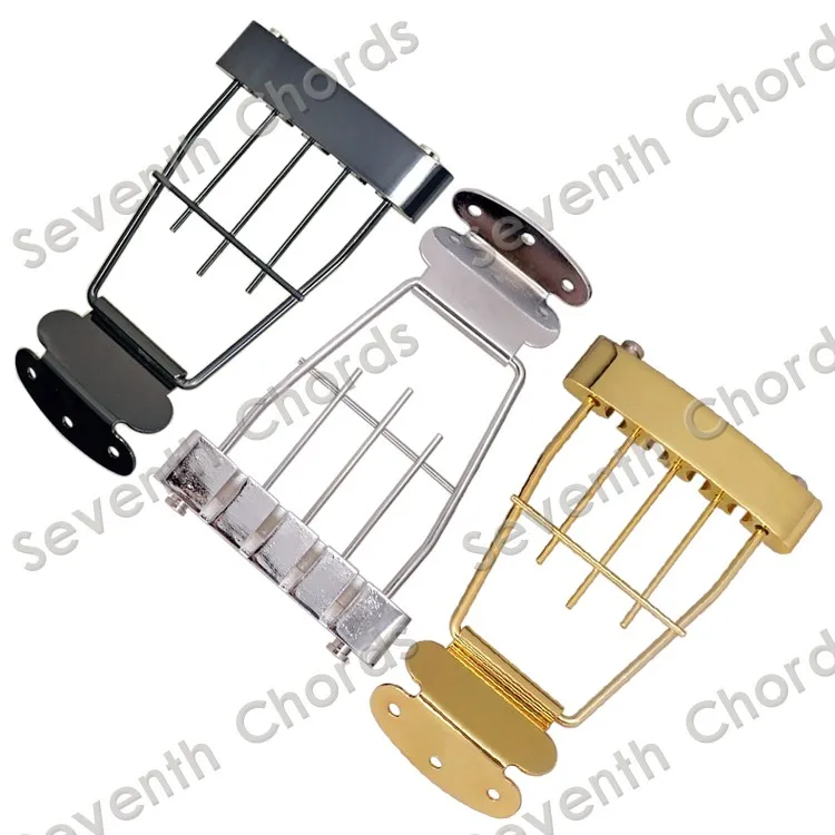 A Set Trapeze 4 String Archtop Tailpiece Bridge for Hollow Semi Hollow Bass Guitar With Wired Frame - Chrome &Black & Gold