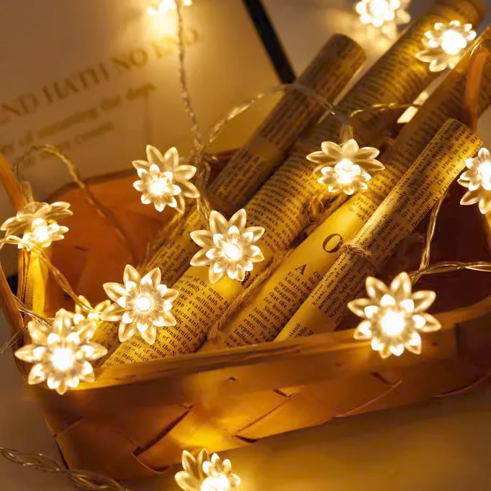 

Battery LED Outdoors Lotus Flowers String Lights Garden Furniture and Terrace Decor Light Decoration Street Garland Lights