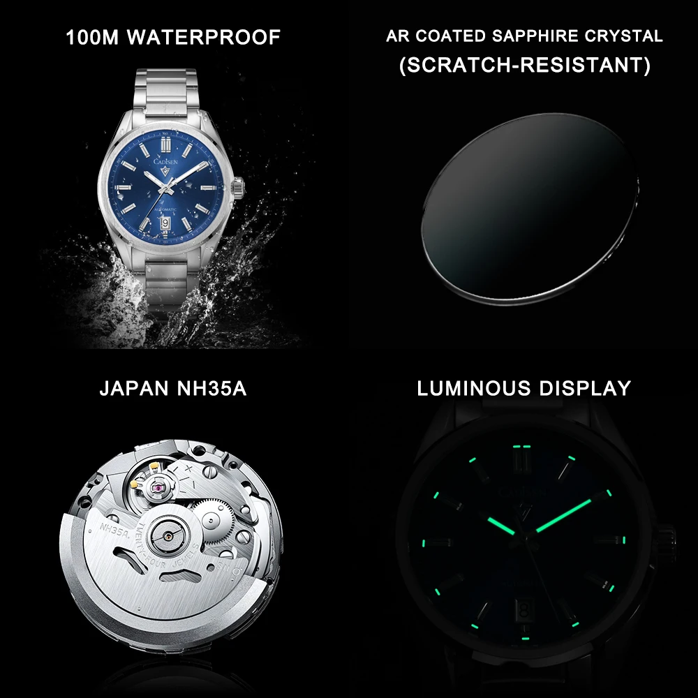CADISEN New Men's Watches Luxury Automatic Watch For Men Japan NH35A Men Mechanical Wrist watch 100M Waterproof Clock Man