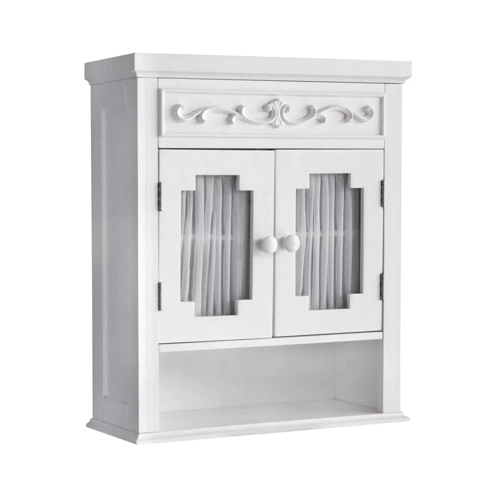 

Lisbon Removable Wooden Wall Cabinet with Drapery-Lined Doors White Bathroom Sink Cabinet Bathroom Cabinet Vanity