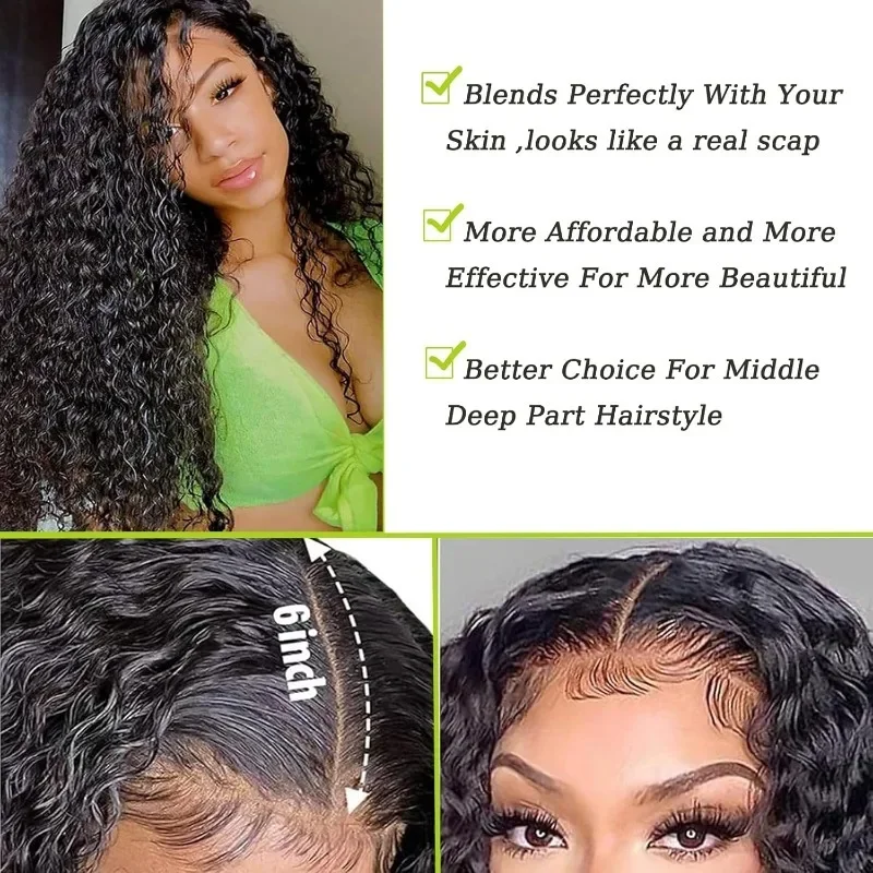 Deep Wave 2x6 Lace Closure Human Hair For Black Women Brazilian Remy Hair Deep Wave Transparent Lace Closure Soft and Silky