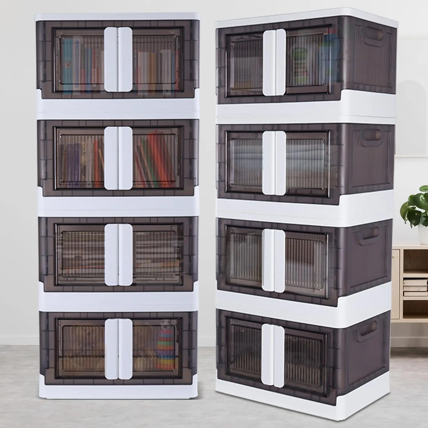 

Storage 8.5 Gal, Collapsible Stackable Storage Bins with Lids and Wheels, Plastic Foldable Folding Box
