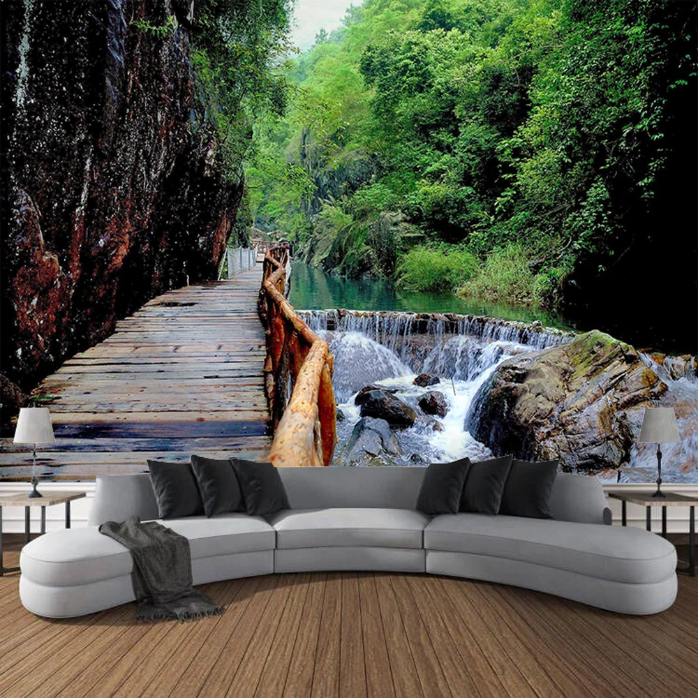 

Natural Scenery, Wooden Bridge, Forest, River Water Tapestry, Home Decoration, Art Decoration For Bedrooms And Living Rooms