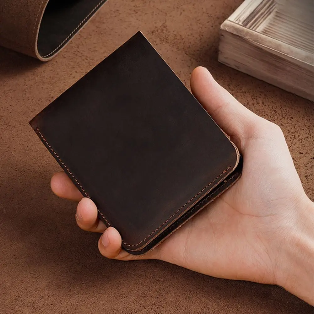 

Genuine Leather Men Purses 6 Card Slots Brown Credit Card Holder Durable Lightweight Money Clip Wallet Female/Male