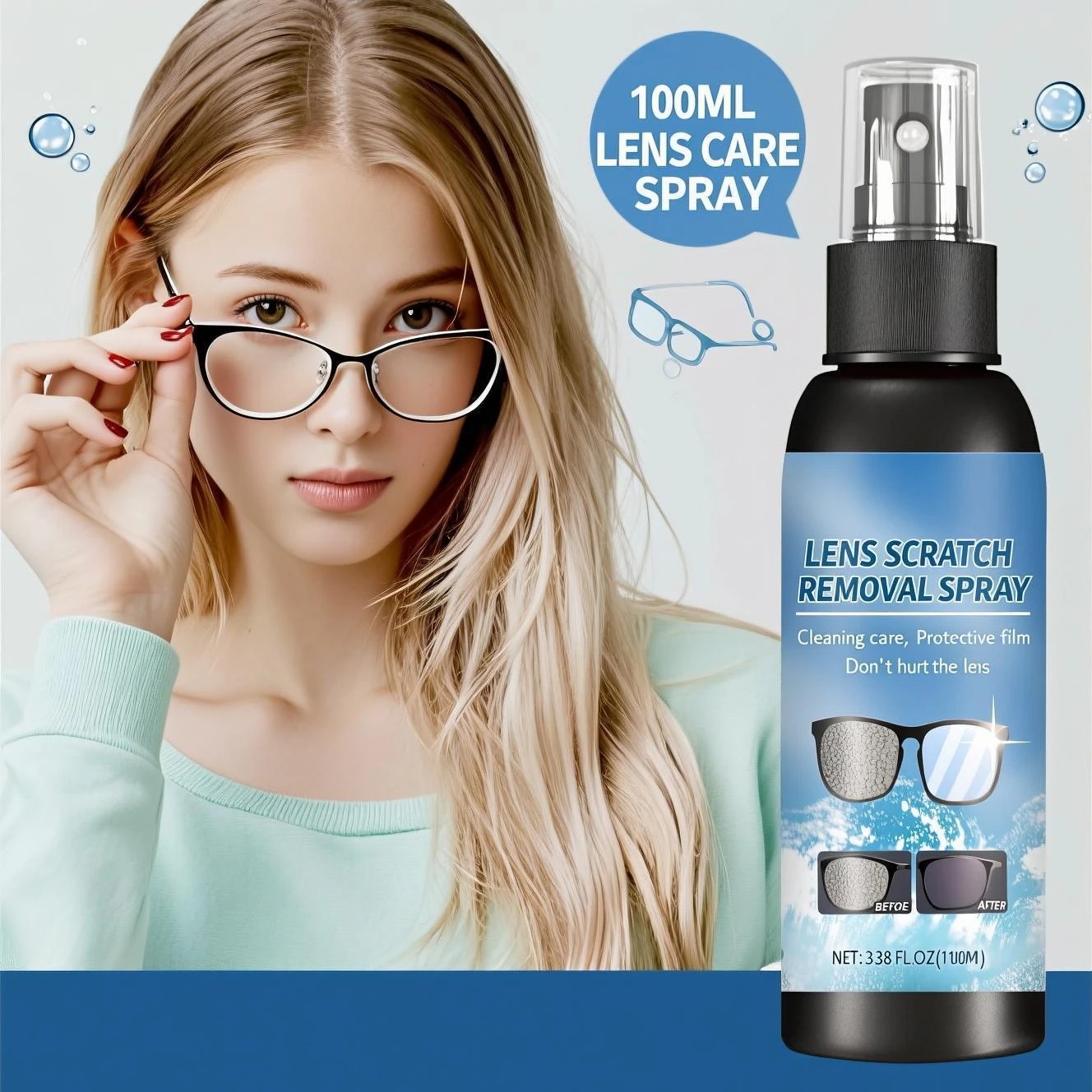 Multi-Surface Lens Cleaner & Protector 100ml Anti-Scratch Formula Removes Smudges & Shields Glasses Cameras Optics