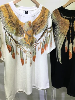 Plus Size Graphic Tees for Women Eagle Rhinestone Printed Tops Loose Fit T Shirts Short Sleeve Oversized Streetwear 4