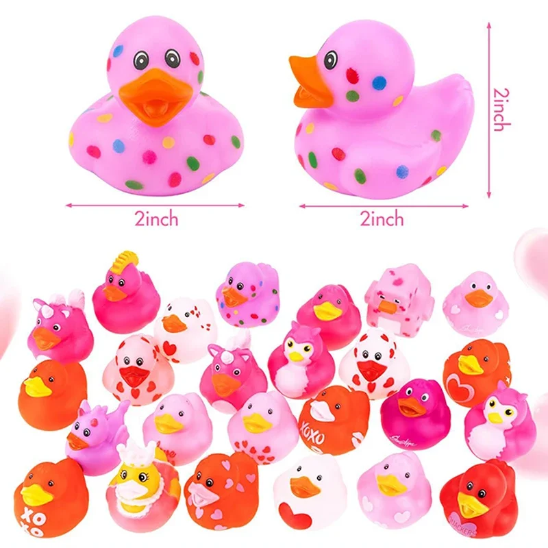5Pcs Valentine's Day Rubber Ducks Bulk Funny Duck Vinyl Duck Toys Playing In Water Toys For Ducking Valentine Party Baby Shower
