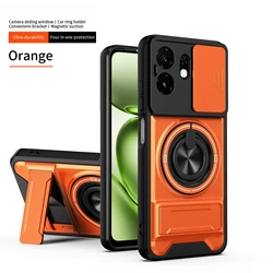 Armored 360° Rotating Magnetic Ring Holder Protective Phone Case for Honor X6d (Orange)