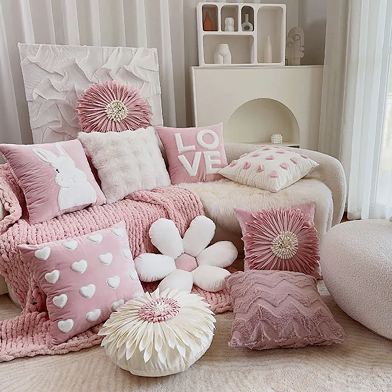 

Sofa Pillowcase Cushions Aesthetic Chair Kawaii Pink Elegant Home Decorations Girls Pillow Minimalist Almofadas Cute Room Decor