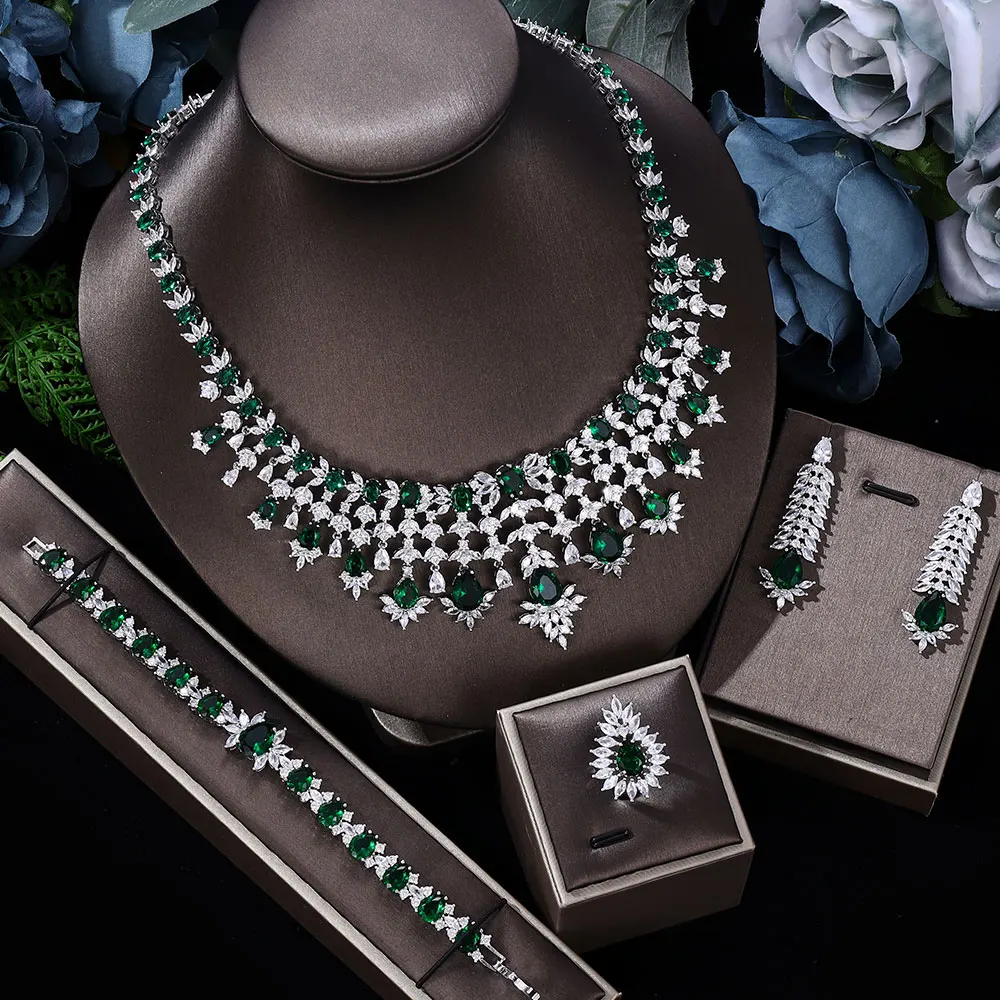 

2023 New Dubai 4-Piece Jewelry Set Angel Design Bride Necklace Earring Set AAA Cubic Zirconia Women's Wedding Accessories