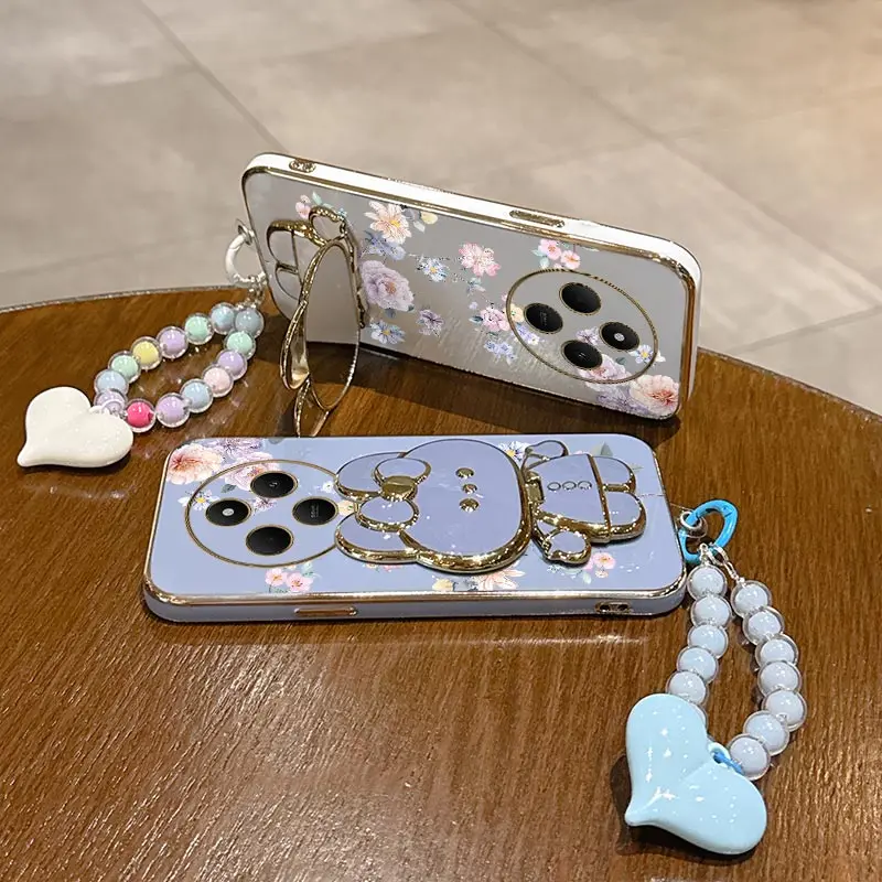 Elegant Floral Plated Lanyard Bracket Phone Case