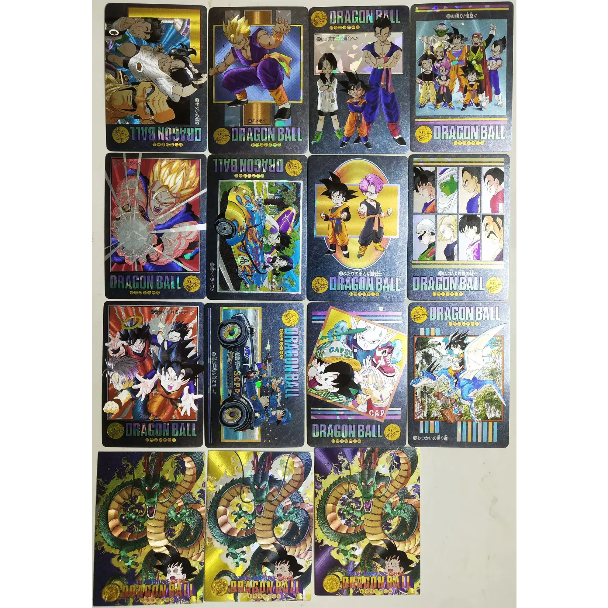 60+3Pcs/set Dragon Ball Z Super Saiyan Goku Gohan Trunks Frieza Cell Texture Flash Cards Classic Anime Collection Cards Toys