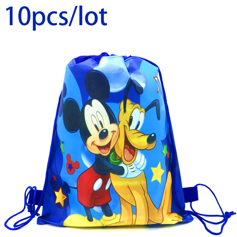 

10pcs/lot Mickey Mouse Theme Non-woven Fabrics Mochila Happy Birthday Party Baby Shower Decorations Drawstring Gifts Bags