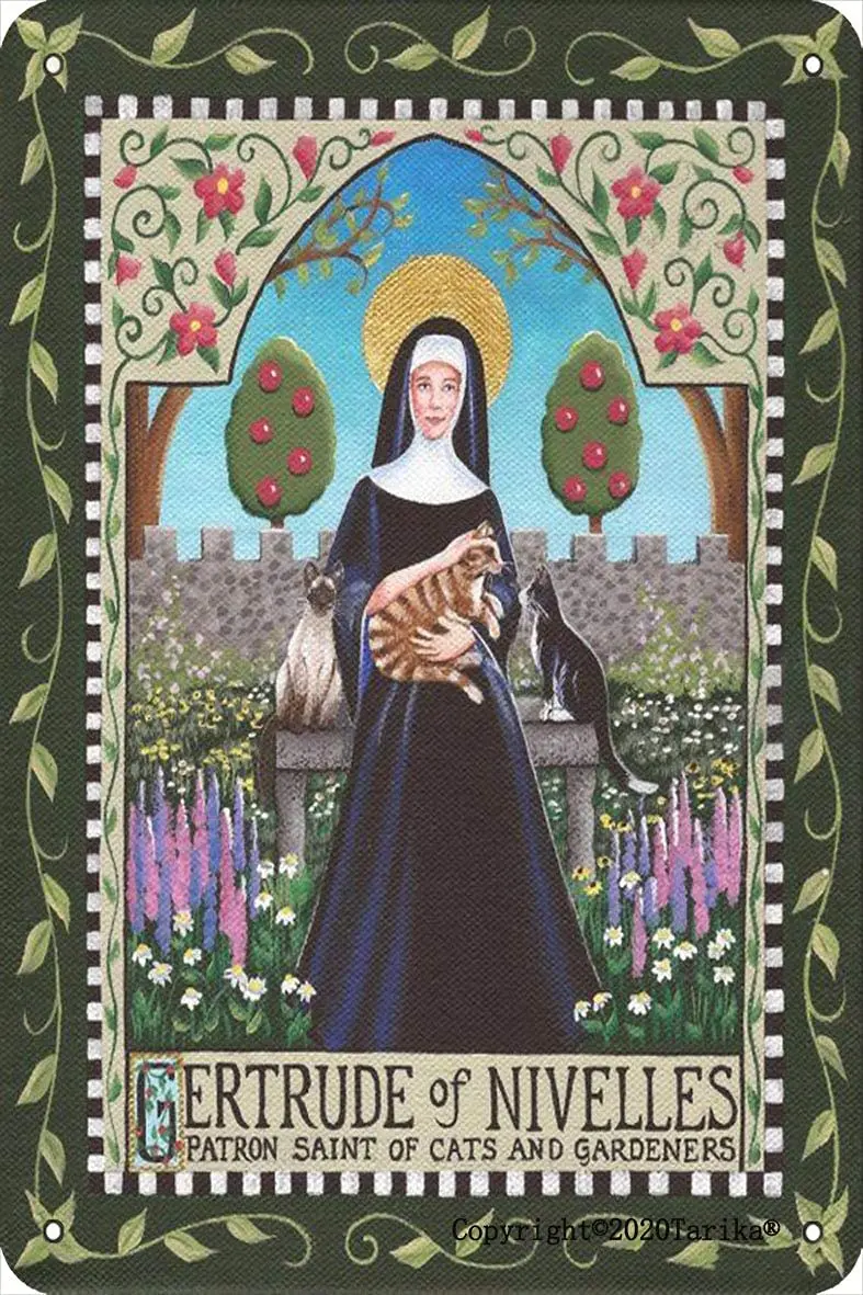 

Guardian Cat and Gardener Saint Vintage Look Iron Decorative Plaque, Suitable for Home Kitchen, Bathroom, Farm,