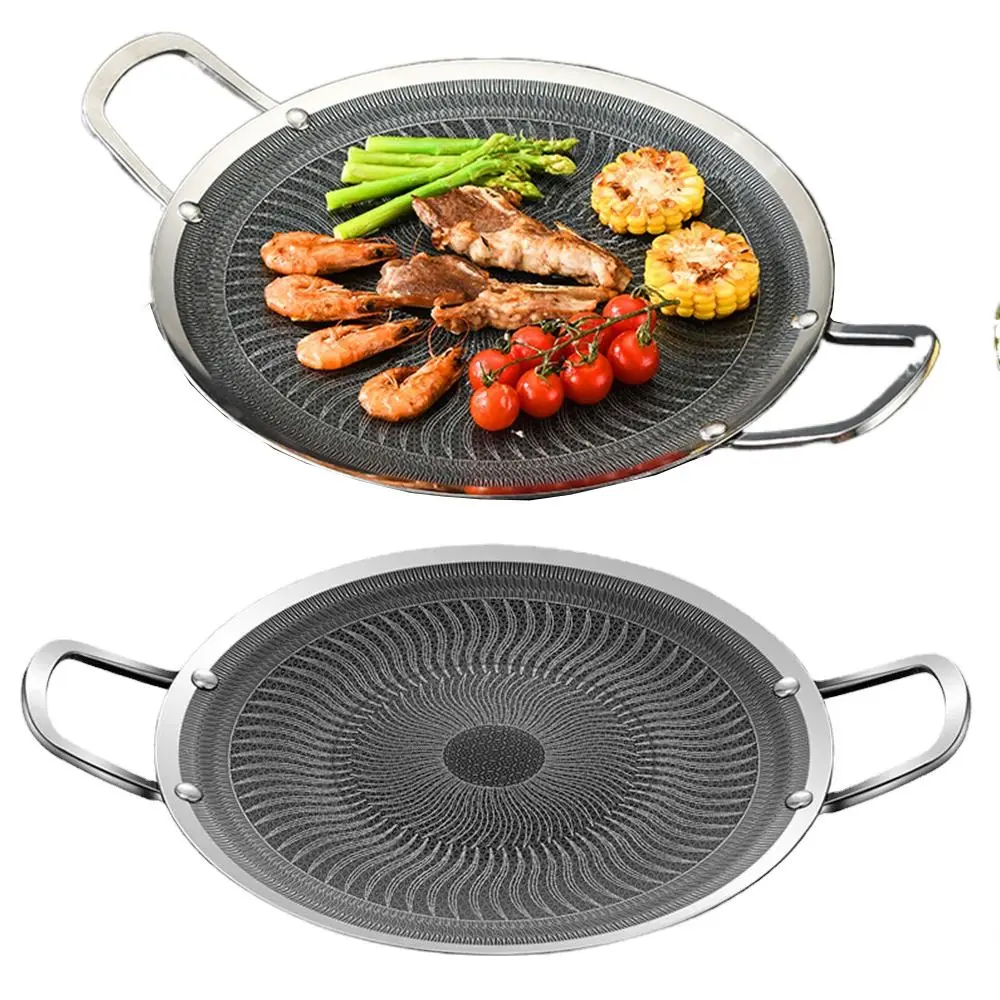 

Thickened Bottom Barbecue Plate Multifunctional Portable Nonstick BBQ Grill Pan Stainless Steel Durable Frying Plate Outdoor