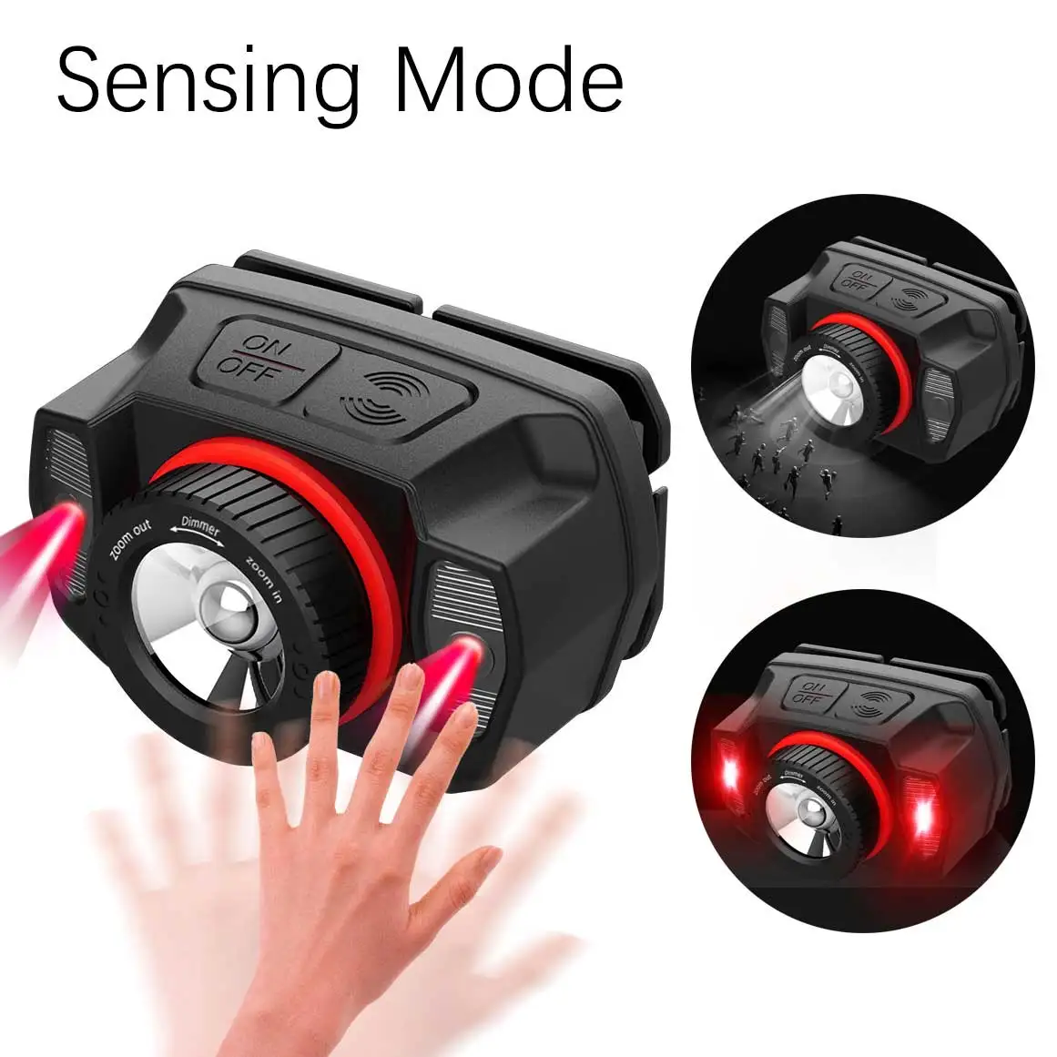 줌 헤드램프 USB C타입 토치 LED 헤드라이트 바디 모션 센서 헤드 손목 스트랩 밴드 램프 라이딩 레드 플래시 라이트 랜턴