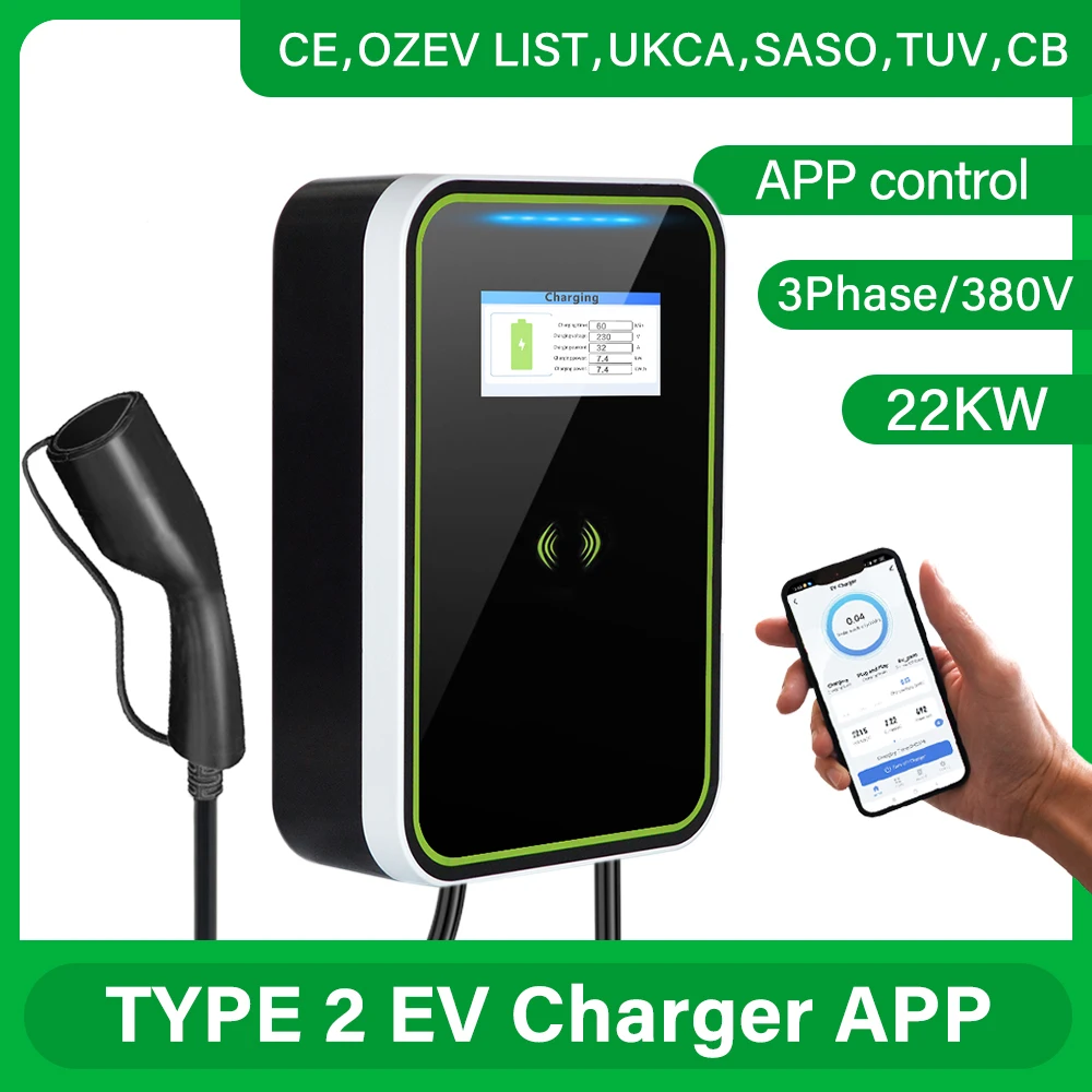 22Kw 32A 3 Fasi/380V Ccs2 Type2 Wallbox Ev Charger App Control Ac Caricabatteria Per Auto Elettrica Evse Ip65 Ev Stazione Di Ricarica