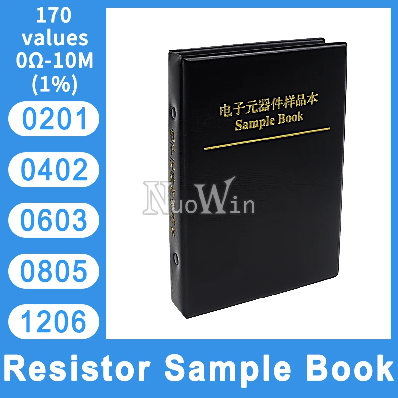 Metal Film Resistor SMD Resistor SMD Chip Resistor SMD Component Sample Book 1% 0201 0402 0603 0805 1206 SMD Chip Resistor Sample Book 170 Values 0R-10M ohm SMT Electronics Resistance Assortment Kit