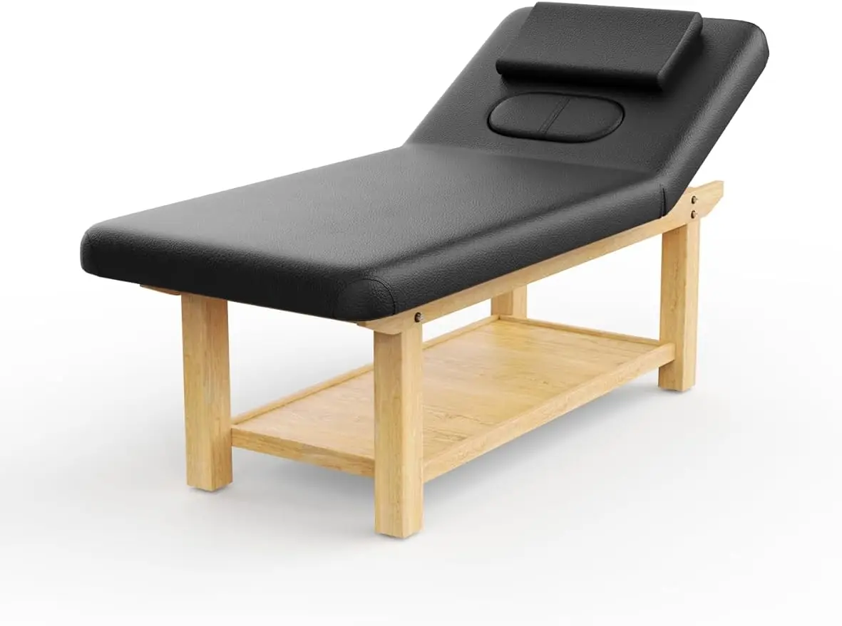 Wood Stationary Massage Table for Treatment Table Physical Therapy Table Spa Facial Bed, PU Leather 31.5'' Wide × 75'' Long Heav