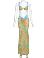 Weird Puss Summer Vacation 2 Piece Set Women Colorful Print Bra Tops+High-Waist Hollow Maxi Skirts Matching Midnight Clubwear - Image 6