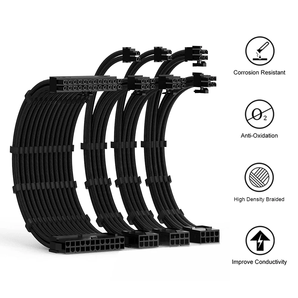 4 Piece Kit 300mm ATX 24Pin PCI-E 6+2Pin CPU 4+4Pin PC Case DIY Various ...