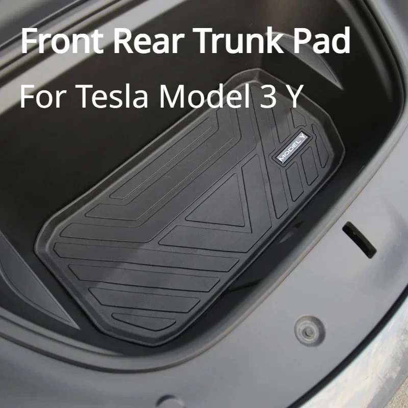 Front Rear Trunk Pad for Tesla Model 3 Y TPE Waterproof Trunk Cargo Tray Floor Mats with Model3 LOGO Modely Auto Accessories car tpe rear trunk mats for tesla model 3 y 2023 waterproof pad trunk tray carpet mud boot cover protector floor pad accessories