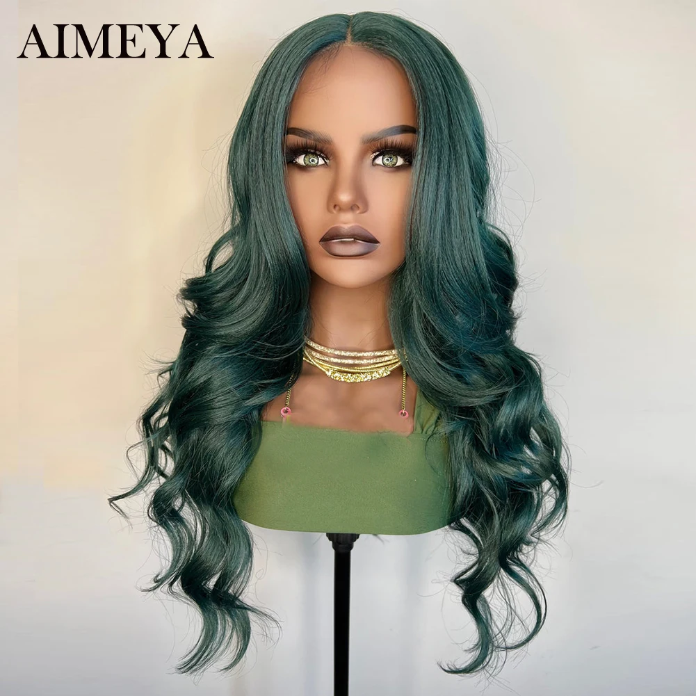 Synthetic Hair Lace Front Wigs 26inch Green Natural Wave Wig Heat Resistant Synthetic Wig Lace for Women Cosplay Used